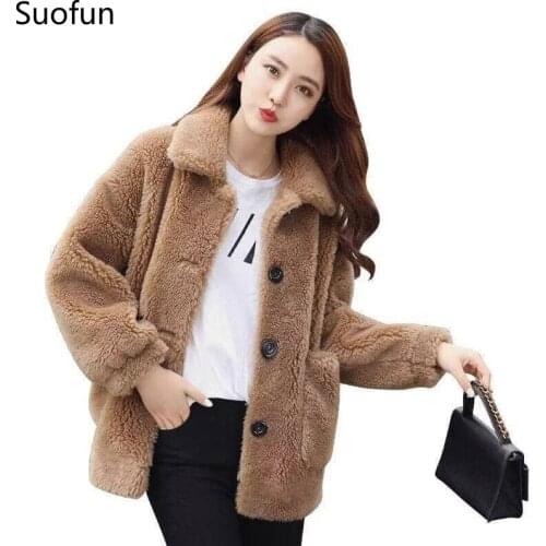 Suofun Plus Size Furs Loose Casual Faux Mink Fur Rabbit Parka Fourrure Teddy Bear 2021 Winter Fashion Coat Female Furry Jacket