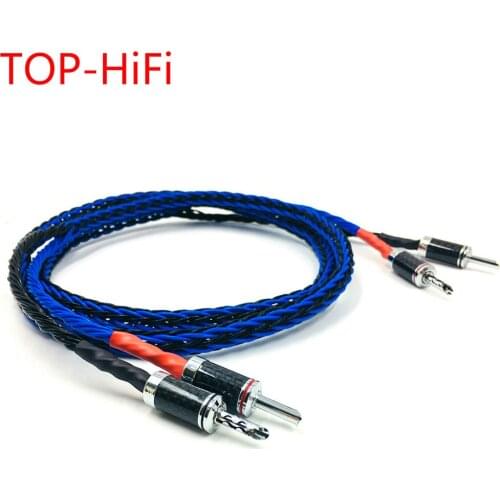 TOP-HiFi pair 8Cores Speaker Cable With Carbon Fiber 2 Banana to 2 Banana Plug 7N Single Crystal Copper Speaker Wire