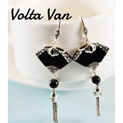 Volta Van Black Agate Drop Earrings Pendientes Plata 925 Sterling Silver Fine Jewelry Sector Vintage Elegant Tassel Earrings