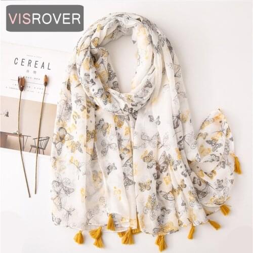 VISROVER 2020 new butterfly printing viscose summer scarf with tassel Fashion beach Wraps Spring Shawls Hijab gift wholesales