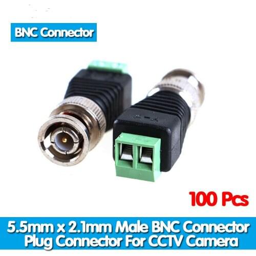 100Pcs Mini Coax CAT5 Male BNC Connector To Camera CCTV BNC Video Balun Connector Adapter