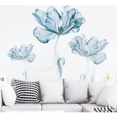 110*180cm Blue Flowers Wall Stickers for Living rooms Bedroom Sofa TV Background Vinyl Removable Wall Sticker Home Decoration