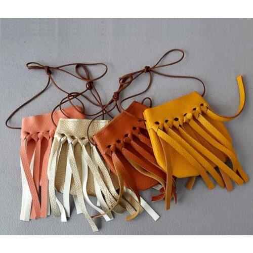 15 pieces Kids PU Fringe Crossbody Small Bags Girls Cute Messenger Bags Handmade Bohemian Tassel Children Mini Bag Coin Purse