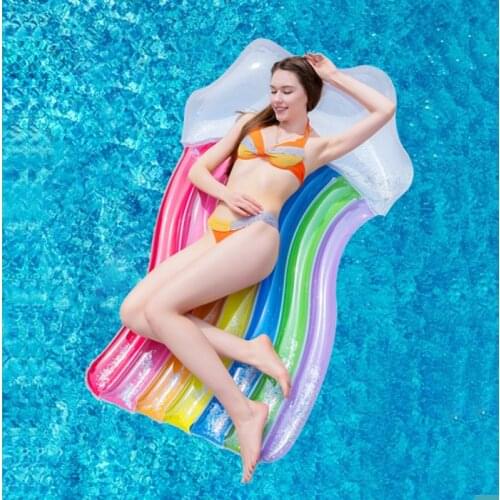 160cm Rainbow Floating Row Inflatable Swimming Ring Swimming Pool Floating Bed Beach Mattress Summer Pool Party Toy