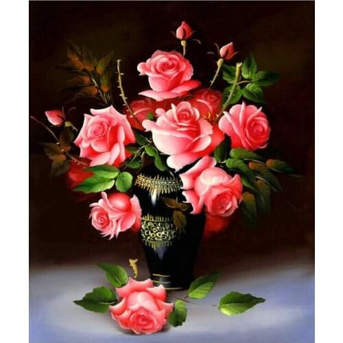 3D flowers Rose vase cotton silk cross stitch kit accurate printed embroidery DIY handmade needlework wall home decor canvas