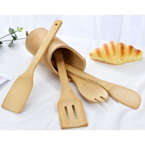 5Pcs/Set Durable Wooden Home Meal Cooking Spatula with Storage Bucket for Non-Stick Pan Kitchen Supplies Accessories Products