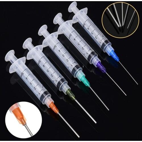 5PCS/set5ml Industrial Dispensing Syringe Crimp Sealed Needle Tips For Glue Oil Ink Syringes MeasureTool Supplies14/15/18/21/22G