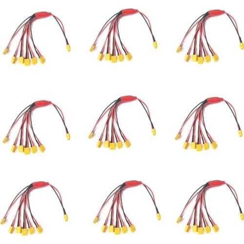 9pcs XT60 Wire 6 Plugs Charging Jack Charge Harness XT-60 Parallel Bullet Lipo