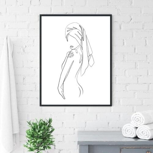 Abstract Female Body One Line Drawing Print Black White Minimalist Poster Nude Woman Canvas Painting Wall Picture Bathroom Decor