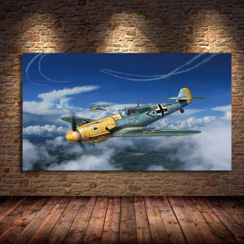 Bf109 Fighter Air Battle Monoplane Fighter Classic Aircraft Plane Canvas Painting Wall Cuadros Pictures for Living Room Unframed
