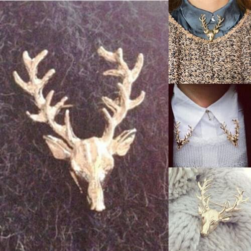 1 pc Unisex Animal Brooch Pin Cute Deer Antlers Head Collar Pins Brooches