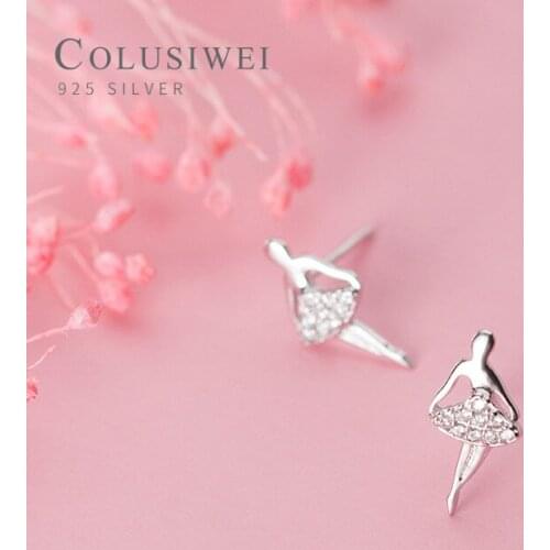 Colusiwei Trendy 925 Sterling Silver Sparkling Zircon Exquisite Dancing Fairy Stud Earring for Women Korea Style Fine Jewelry