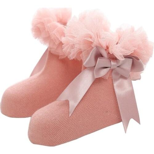 Girls Baby Tutu Socks Knee High Satin Bow Socks Tulle Frilly Kids For Age 2-8