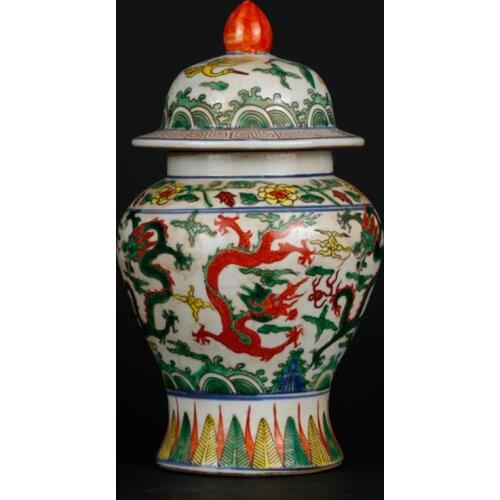 Ming Dynasty Jiajing Year Mark Antique Five Color Cloud Dragon Pattern General Tank Antique Jar Home Decoration Porcelain Orname