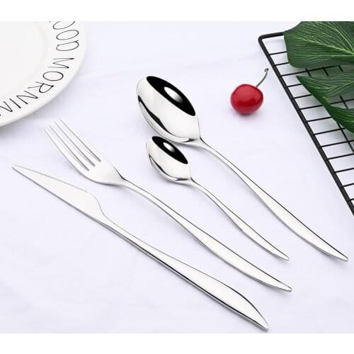 Silverware Cutlery Elegant Mirror Silver Dinnerware Set 18/10 Stainless Steel Flatware Dinner Spoon Knife Fork Tableware Set