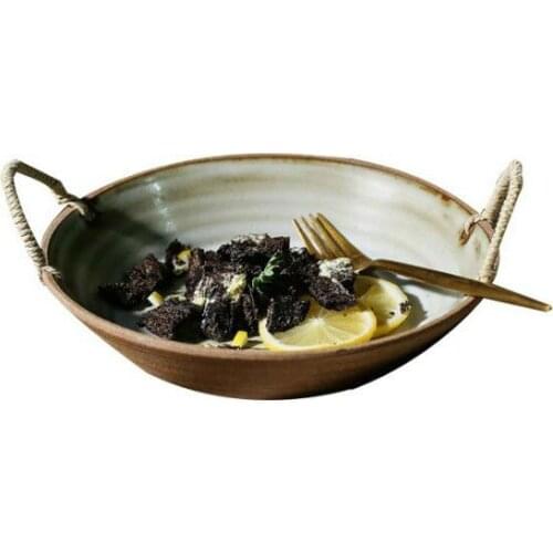 Japanese-style retro porcelain ceramic ramen bowl plate household creative salad dish with binaural fashion underglaze design