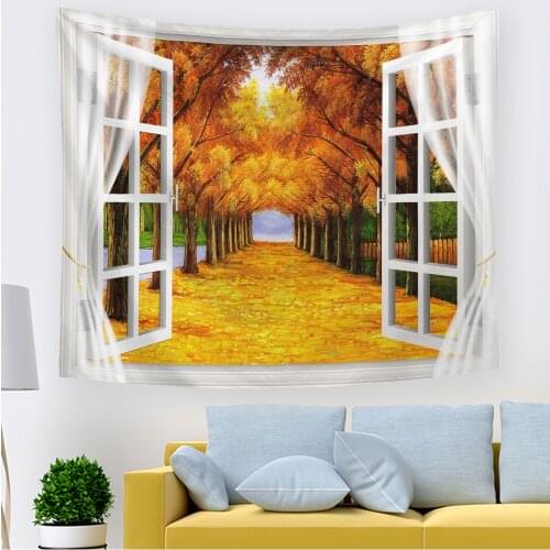 Nature View Wall Tapestry Summer LushTrees Lake Window Scene Tapestry Wall Hanging For Bedroom Living Room Dorm Hippie Wall Art