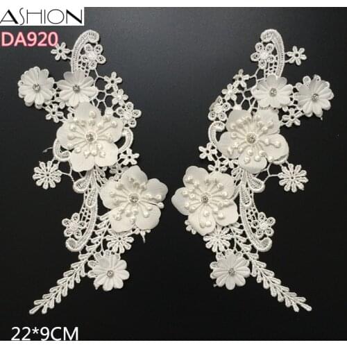 ASHION 4 style Rhinestones 3D lace Appliques White Wedding Lace Flowers Embroidered Dress Lace Motifs Venise Lace
