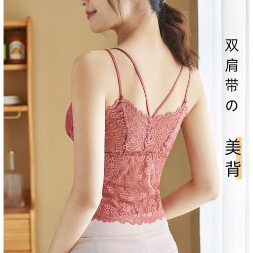Lace beauty vest women with chest pads, summer wear, sexy sling, hot girl sexy suspenders, careful machine bottoming tops