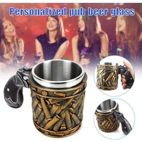 War Themed Beer Mug with Handle Creative Revolver Tankard Cup Vintage Bar Accessories for Drinks Home Party 450ml E2S
