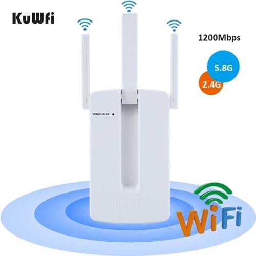 KuWFi Wifi Repeater 1200Mbps Dual Band 802.11AC Wi-Fi Amplifier Long Range Wi fi Signal Booster 2.4G Wireless Extender AP Router
