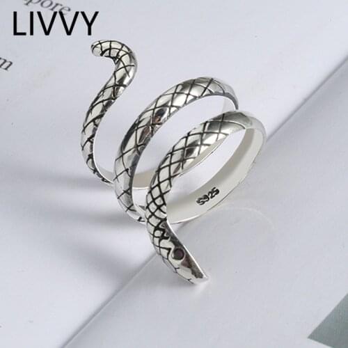 LIVVY Silver Color Trendy Snake Animal Lady Finger Rings Original Jewelry For Women Open Party Girls Ring