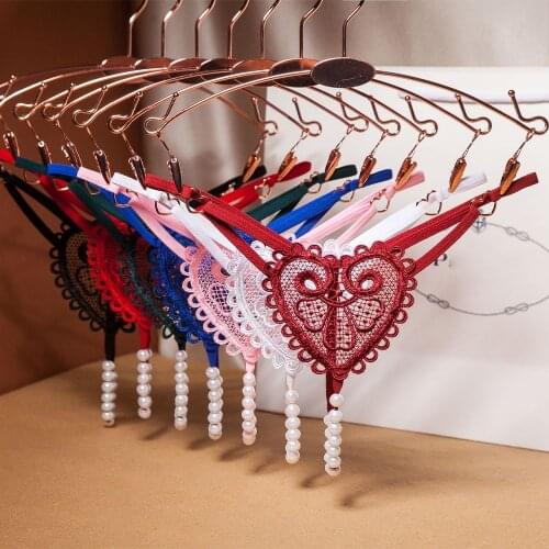 Embroidery Flower Pearl Massage Panties Sexy Lingerie Sex Thongs Womens Open Crotch Love Heart Transparent Lady Underwear 2021