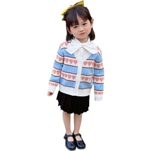 Cute Heart Cardigan Sweater Age For 1 - 8 Years Baby Girls Long Sleeve Tops 2021 New Autumn Winter Childrens Clothes Kids Coats