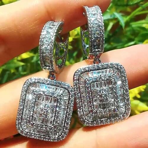 Missvikki Luxury Shinning Square Round Drop Earrings Ring Jewelry Sets for Women Bridal Wedding Jewelry Best GIFT High Quality