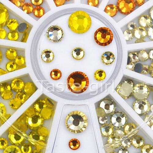 Mixed size yellow 3D Nails Art Decorations Rhinestones wheel glitter DIY nail jewelry accessoires beauty manicure tools