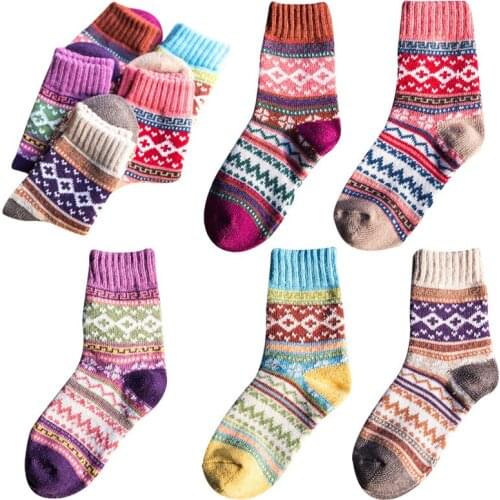 Women Men Thick Winter Knitted Socks Warm Wool Nordic Ethnic Style Sock Unisex Soft Comfortable Socks