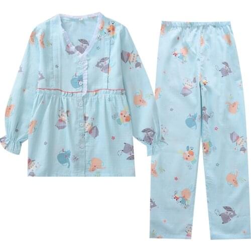 New Korean Sweet Breastfeeding Dress Cute Maternity Nursing Clothes Long-sleeved Trousers Postpartum Confinement Suit Pyjama