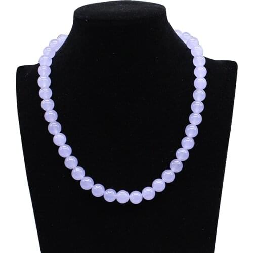 Wholesale chain Fashion statement women Lilac colour stone Chalcedony 8/10mm beads necklace choker clavicle jewelry 18inch