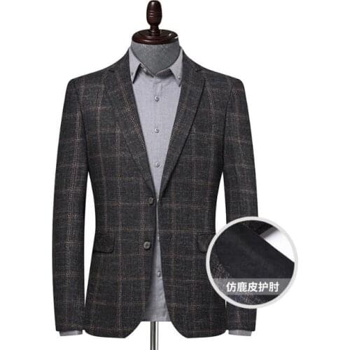 Autumn New Style Mens Blazer Grid Jacket Elbow Patch Blazer Tweed Blazers Coat Business Casual Overcoat