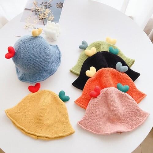 Toddler Baby Boys Girls Autumn Woolen Yarn Love Heart Knitted Cap Bucket Hat