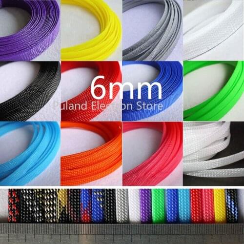 6mm Braided Expandable Sleeve PET Tight Wire Wrap High Density Insulated Cable Harness Line Protector Cover Sheath Single Color