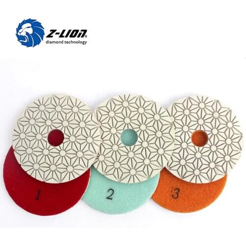 Z-LION 4" 100mm White Diamond 3 Steps Polish Pad Flexible Wet Use Premium Diamond Granit Polishing Tool Marble Concrete Grinding
