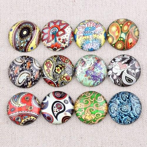 Onwear mix colorful flower pattern photo round glass cabochon 12mm 20mm 25mm diy dome flat back handmade jewelry accessories