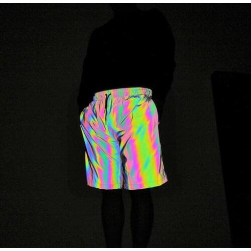 Men Summer Colorful Reflective Casual Hip Hop shorts Fashion Streetwear harajuku Elastic waist Straight Bermuda joggers Short