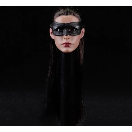 SO-TOYS SO-017 1/6 Scale Long Black Hair Cat Girl Anne Hathaway Head Sculpture Fit For 12" Female Action Figure Body