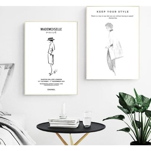 Modern Fashion Founder Mademoiselle Girl Canvas Print Painting Nordic Poster Wall Art Pictures for Living Room Bedroom Decor