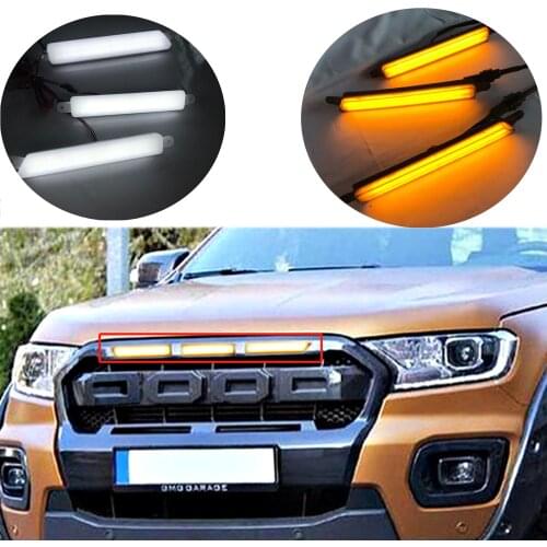 3 Pieces Led Lights For Ranger T8 T7 EVEREST PX MKIII MK3 WILDTRAK Front Grill Mesh Led Lamp Daytime Leds Light Fog Lamps