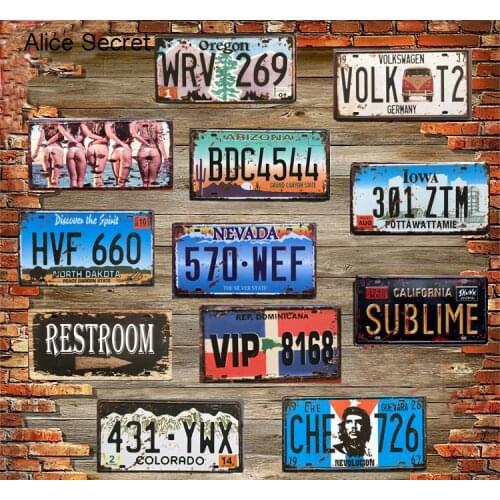 Vintage American Car Number Metal Plates USA License Poster Bar Pub Garage Cafe Home Metal Sign Plaque Sticker Decoration