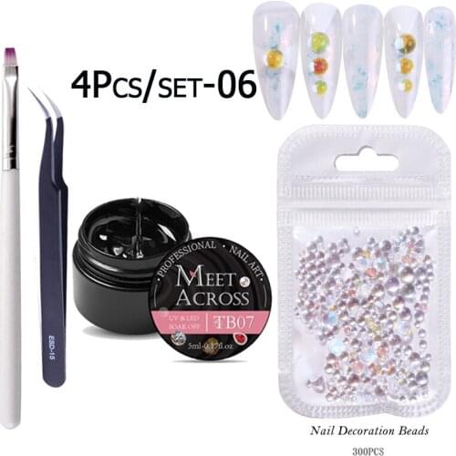 MEET ACROSS Nail Art Rhinestones Glue Set Tranparent Nail Glue For Nail Beads Decoration DIY Flatback Acrylic Stones Decoration