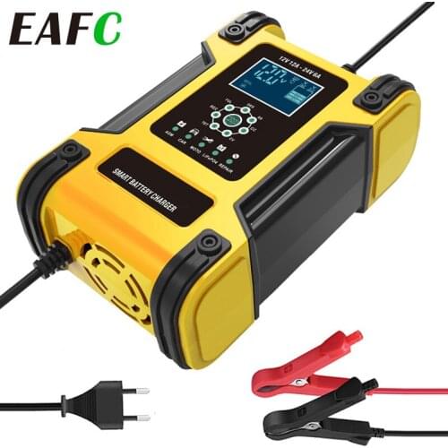 Large Power 12A Car Battery Charger 12V 24V Automatic Battery Charger & Maintainer for SUV Truck Car AGM GEL WET Lithium LiFePO4