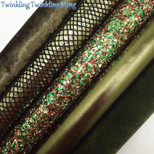 GREEN Glitter Fabric, Faux Fabric, Snake Synthetic Leather Fabric Sheets, Velvet Fabric For Bow A4 21x29CM Twinkling Ming XM783