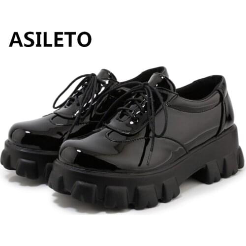 REAVE CAT New 2021 Ladies Pumps Lace Round Toe 6cm Block Heels Pumps Patent Leather Comfortable Breathable Non-slip Casual A4069