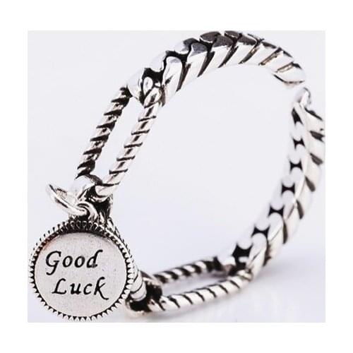 Ring For Women Females Jewelry Accessory Gift Silver-Plated Resizable Vintage Retro Ring Open “Good Luck” Lock Brand Design