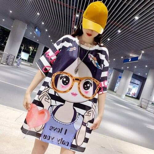 2021 Summer Plus Size Short-sleeved Top Korean Loose Street Style Mesh Ice Silk O-neck Casual Women T-shirt Dress Free Shipping