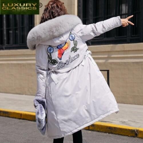 Jacket Winter Female Down Women Floral Clothes 2021 Korean Long Warm Duck Down Coat Large Fox Fur Hooded Coat Hiver 56116